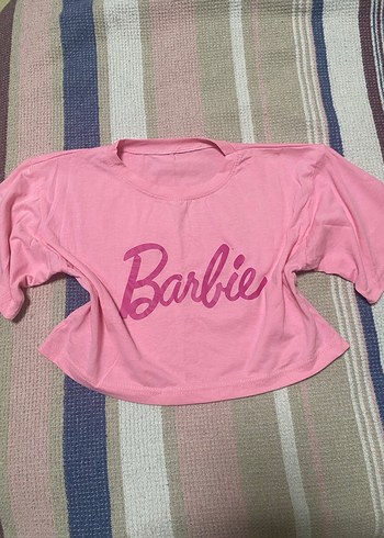 Pembe Barbie Desenli Kadın Crop Top - Görsel 2