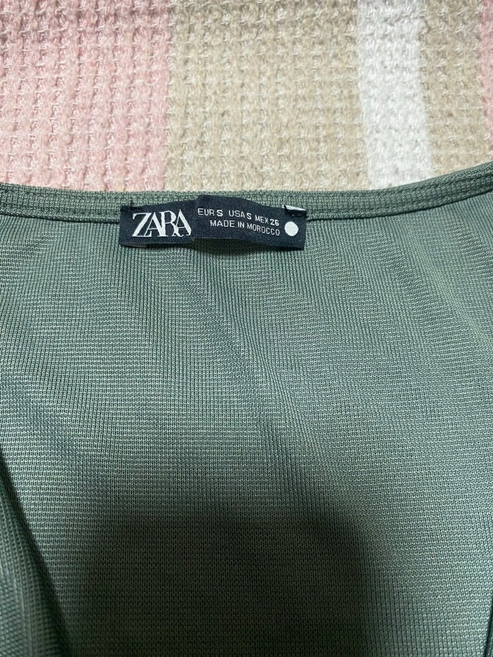 Drapeli Degaje Yakalı Yeşil Kadın Zara Bluz - Görsel 3