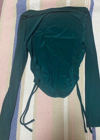 Drapeli, Yüksek Yakalı Yeşil Uzun Kollu Bluz - Görsel 2