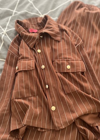 Düğmeli Kahverengi Kadın Uzun Takım - Görsel 3