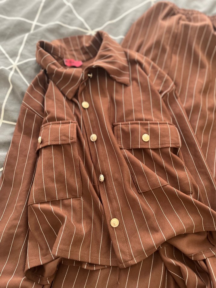 Düğmeli Kahverengi Kadın Uzun Takım - Görsel 3