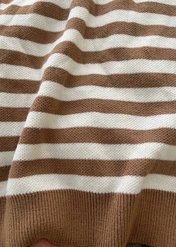 Kadın Kahverengi Çizgili Triko Kazak - Görsel 3