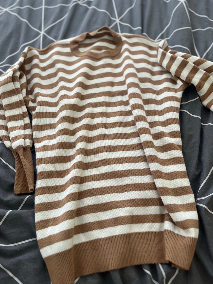 Kadın Kahverengi Çizgili Triko Kazak - Görsel 2