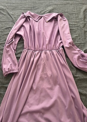 Mor Drapeli Uzun Kollu Uzun Elbise - Görsel 2