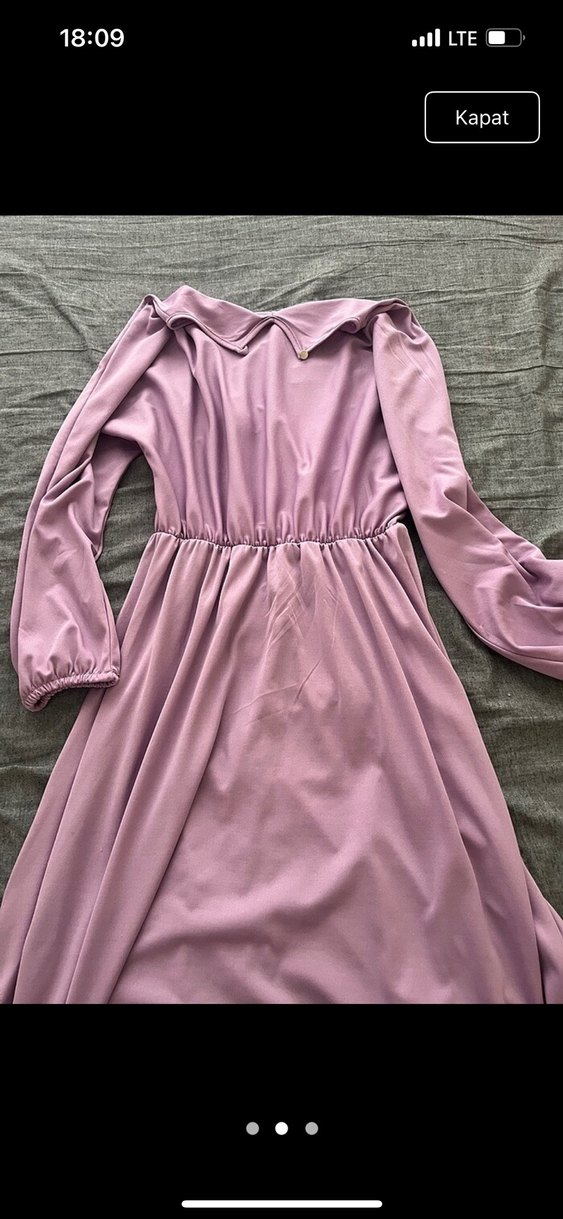 Mor Drapeli Uzun Kollu Uzun Elbise - Görsel 2