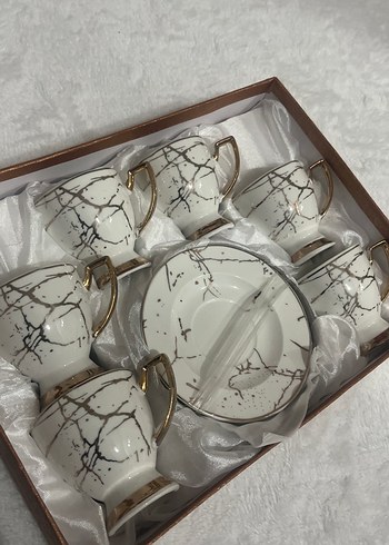 Gri Mermer Desenli 6'lı Kahve Fincanı Seti - Görsel 2