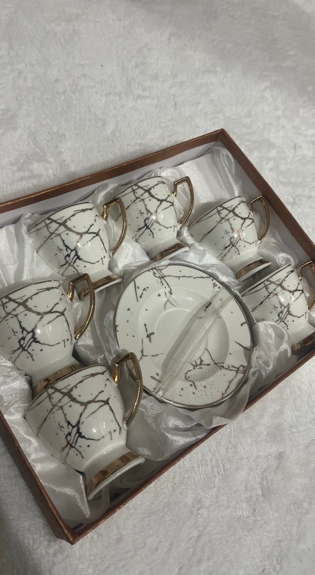 Gri Mermer Desenli 6'lı Kahve Fincanı Seti - Görsel 2