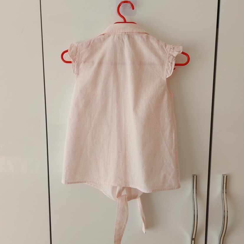 Kız Çocuk Pembe Kolsuz Keten Gömlek - Görsel 3