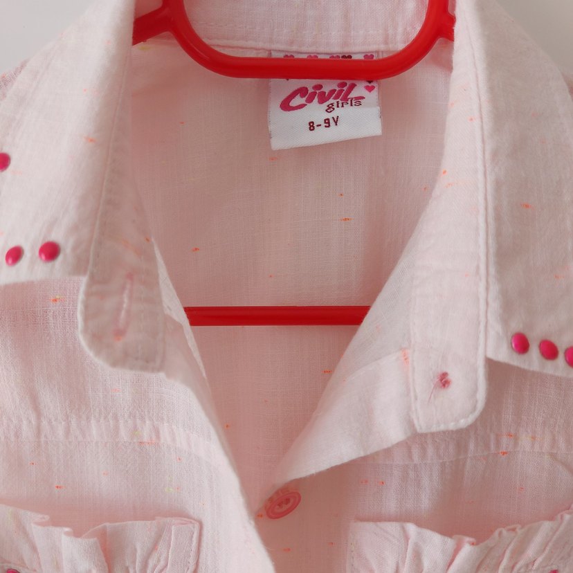 Kız Çocuk Pembe Kolsuz Keten Gömlek - Görsel 2