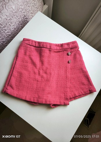 Düğmeli Pembe Kız Çocuk Etek