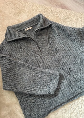 Yünlü Örgü Yarım Fermuarlı Kazak - Görsel 2