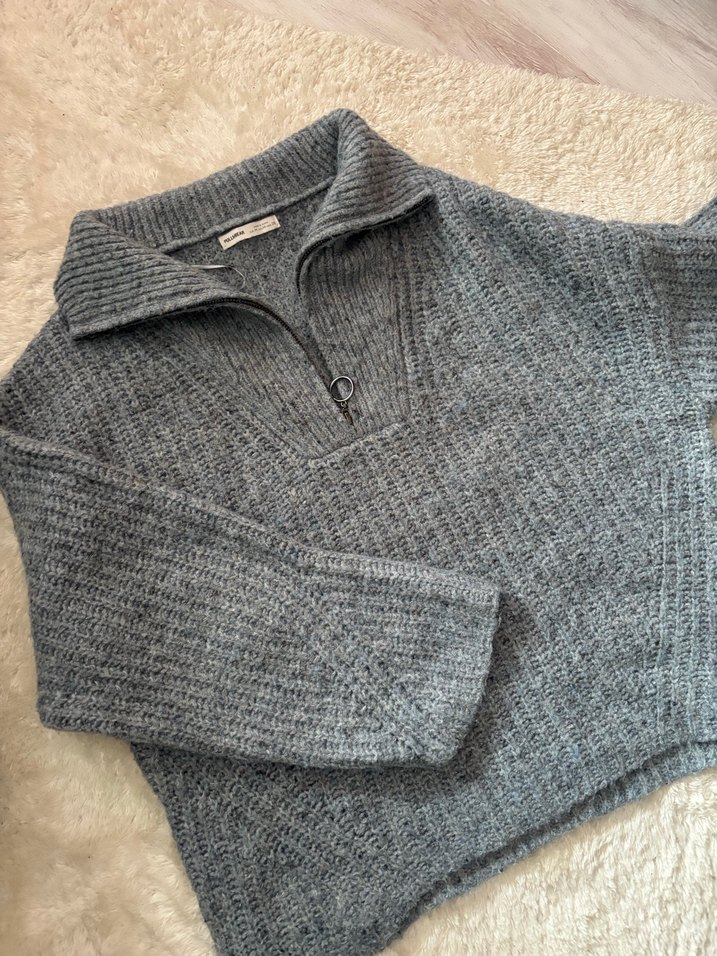 Yünlü Örgü Yarım Fermuarlı Kazak - Görsel 2