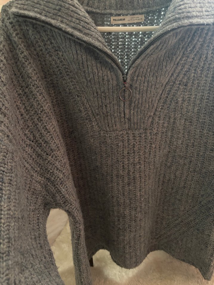 Yünlü Örgü Yarım Fermuarlı Kazak - Görsel 4