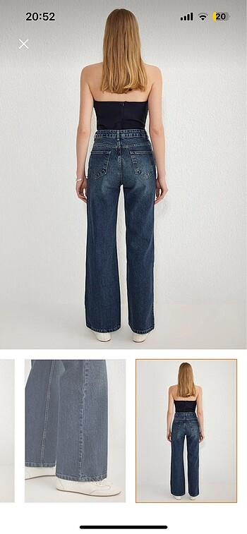 34 Beden koyu mavi yüksel bel wide leg jeans