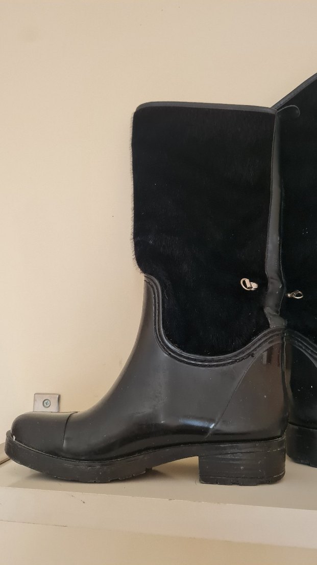 Siyah Kürklü Dizüstü Yağmur Botu - Görsel 4