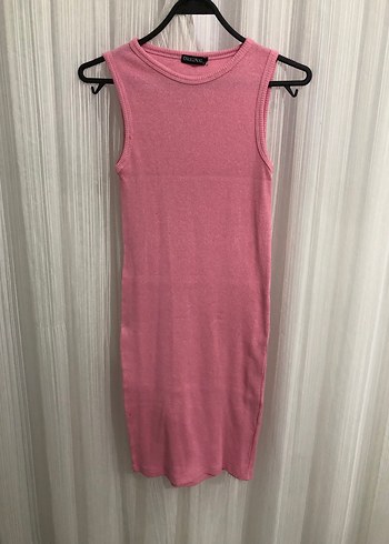 Siyah ve pembesi Yüksek Yakalı Midi Kadın Elbise - Görsel 3