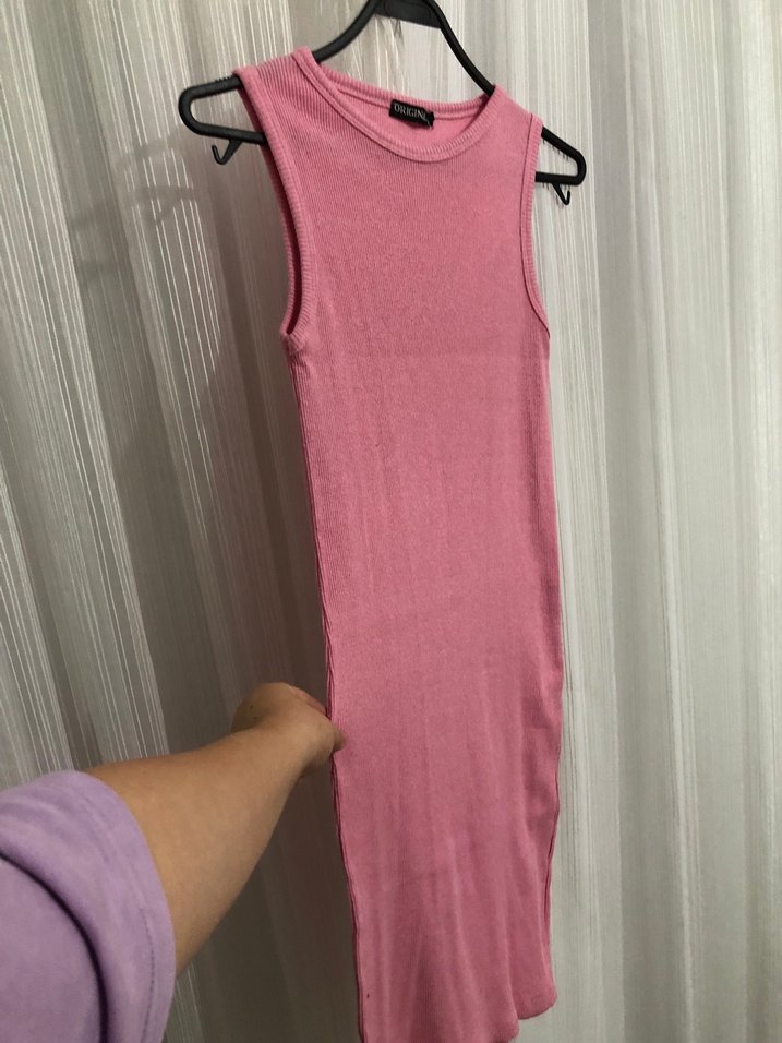 Siyah ve pembesi Yüksek Yakalı Midi Kadın Elbise - Görsel 5