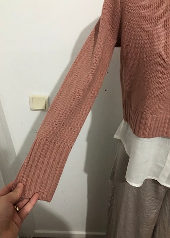 H&M Bej Triko Uzun Kollu Kadın Kazak - Görsel 2