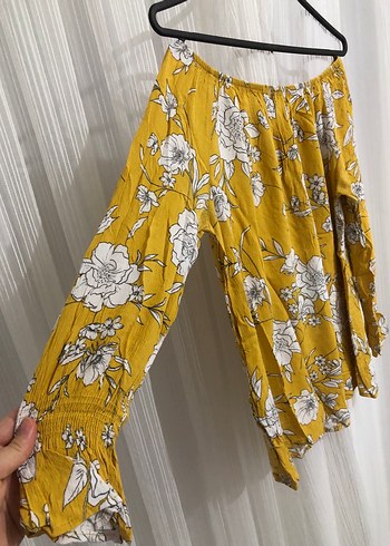 Sarı Çiçek Desenli Uzun Kollu Bluz - Görsel 2