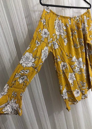 Sarı Çiçek Desenli Uzun Kollu Bluz - Görsel 3