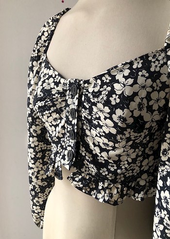 Düğmeli, Uzun Kollu, Çiçek Desenli Bohem Bluz - Görsel 7