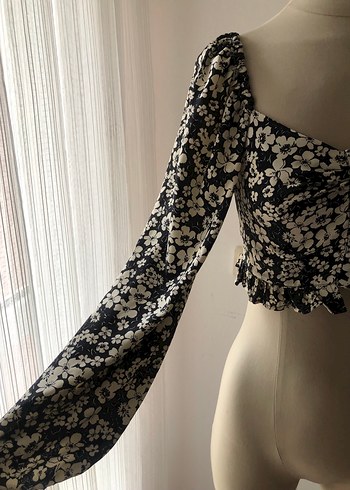 Düğmeli, Uzun Kollu, Çiçek Desenli Bohem Bluz - Görsel 3