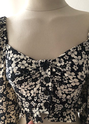 Düğmeli, Uzun Kollu, Çiçek Desenli Bohem Bluz - Görsel 4