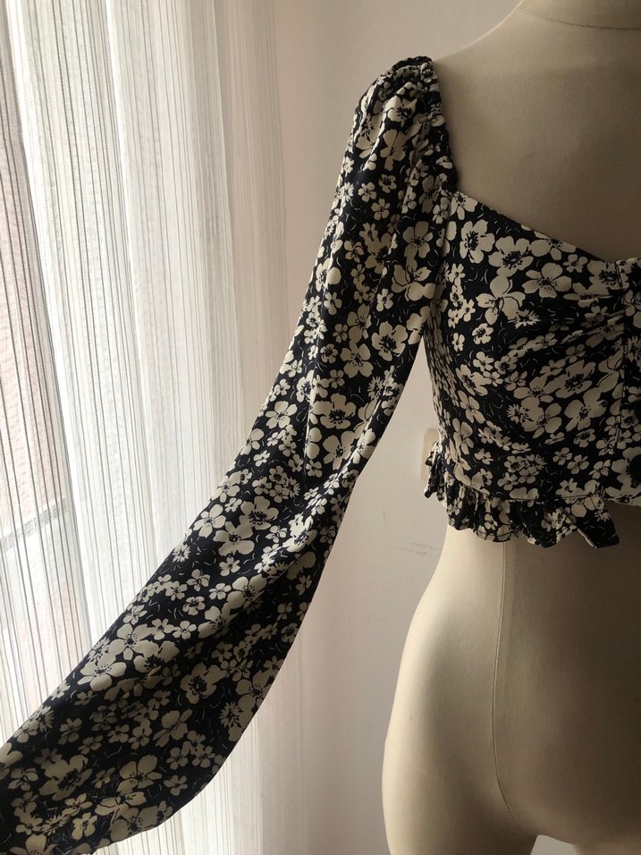 Düğmeli, Uzun Kollu, Çiçek Desenli Bohem Bluz - Görsel 3