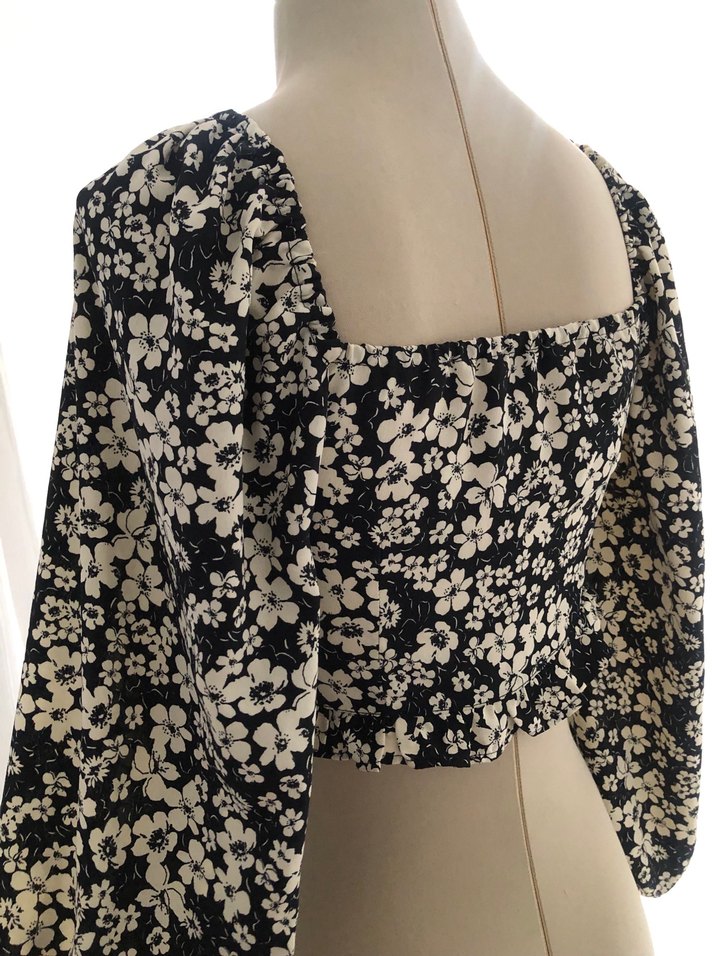 Düğmeli, Uzun Kollu, Çiçek Desenli Bohem Bluz - Görsel 5