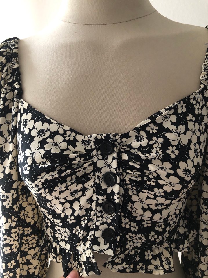 Düğmeli, Uzun Kollu, Çiçek Desenli Bohem Bluz - Görsel 4