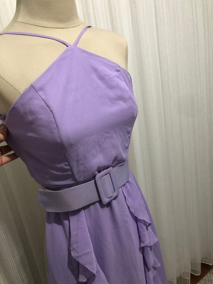 Straplez Uzun Mor Elbise - Görsel 2