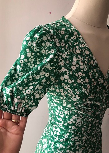 Shein Yeşil V Yaka Vintage Midi Elbise - Görsel 4
