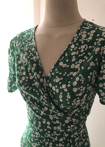 Shein Yeşil V Yaka Vintage Midi Elbise - Görsel 2