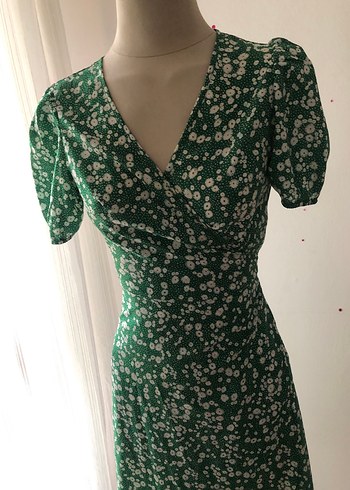 Shein Yeşil V Yaka Vintage Midi Elbise - Görsel 3