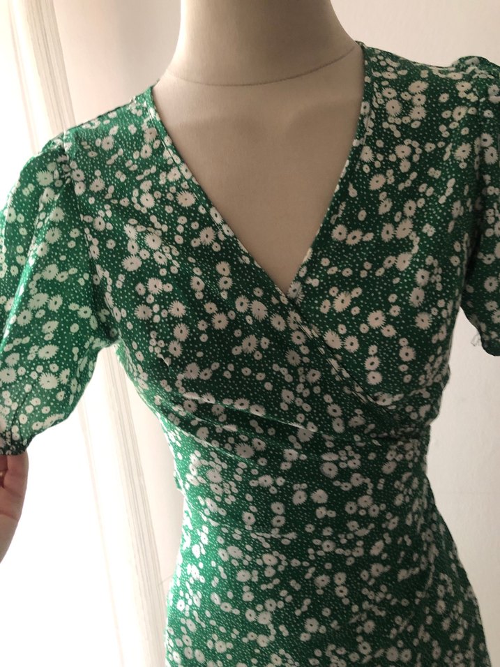 Shein Yeşil V Yaka Vintage Midi Elbise - Görsel 5