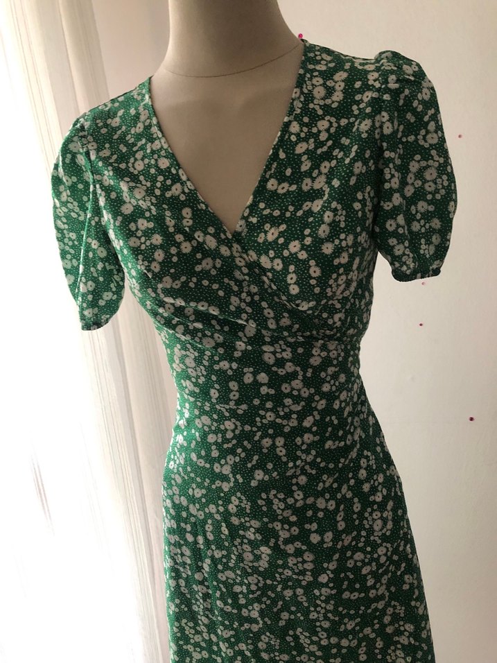 Shein Yeşil V Yaka Vintage Midi Elbise - Görsel 3