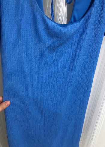 Mavi Midi Kısa Kollu Elbise - Görsel 5
