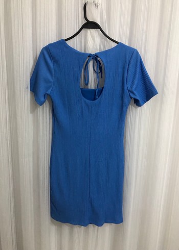 Mavi Midi Kısa Kollu Elbise - Görsel 3