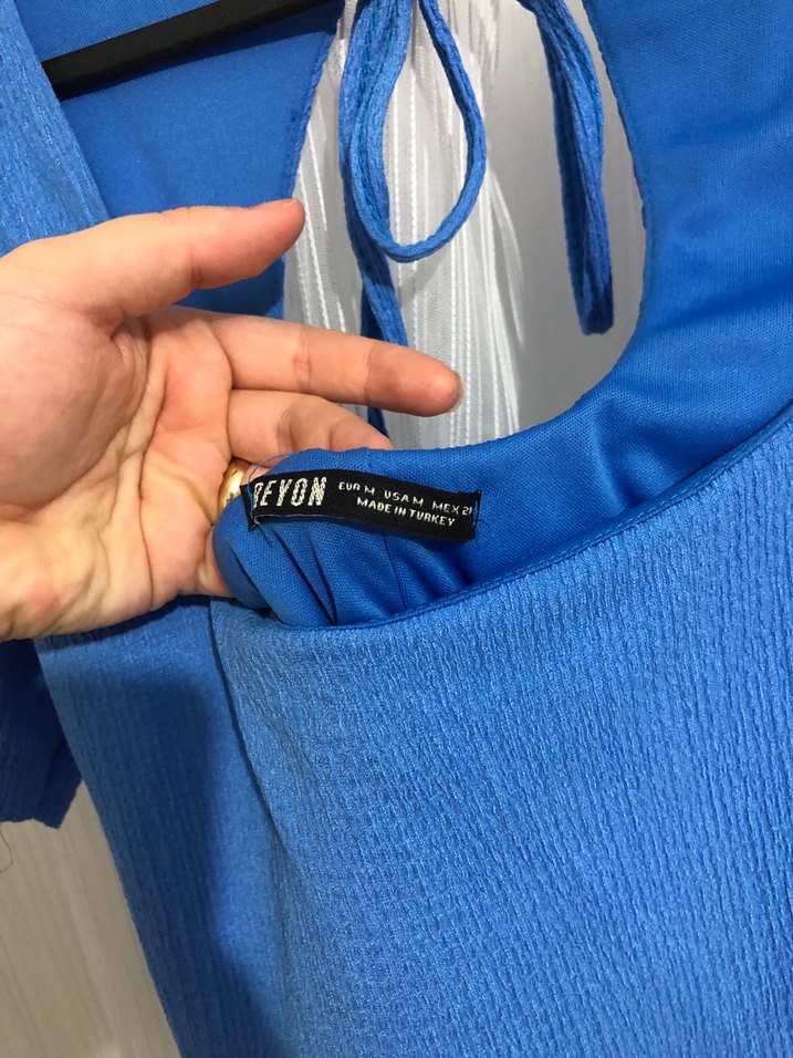 Mavi Midi Kısa Kollu Elbise - Görsel 4