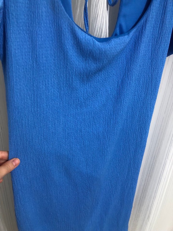 Mavi Midi Kısa Kollu Elbise - Görsel 5