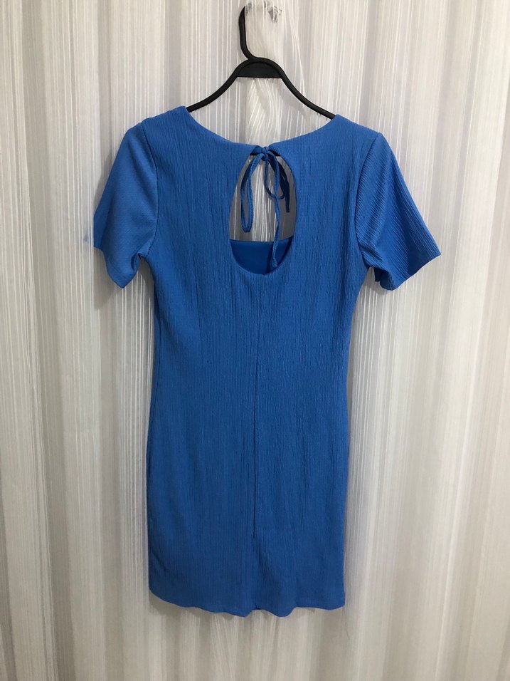 Mavi Midi Kısa Kollu Elbise - Görsel 3