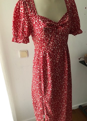 Shein Kırmızı V Yaka Midi Bohem Elbise - Görsel 2