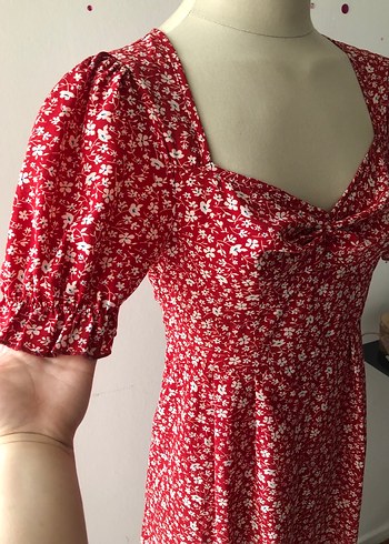 Shein Kırmızı V Yaka Midi Bohem Elbise - Görsel 3