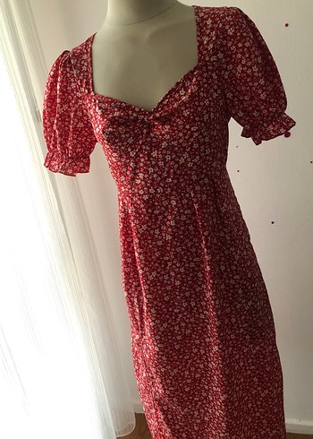 Shein Kırmızı V Yaka Midi Bohem Elbise - Görsel 4