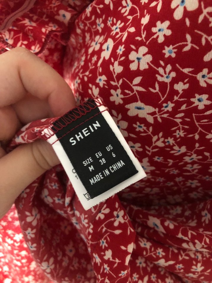 Shein Kırmızı V Yaka Midi Bohem Elbise - Görsel 5