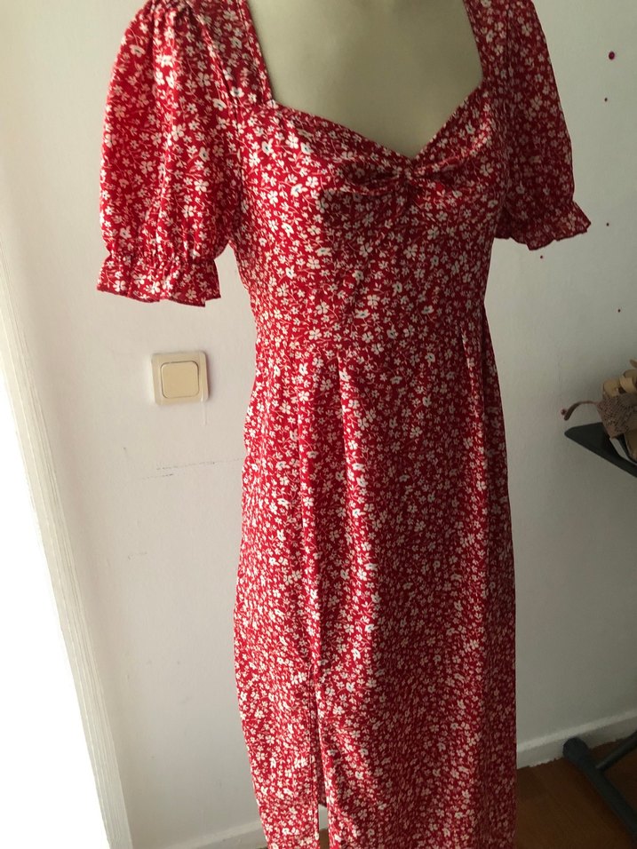 Shein Kırmızı V Yaka Midi Bohem Elbise - Görsel 2