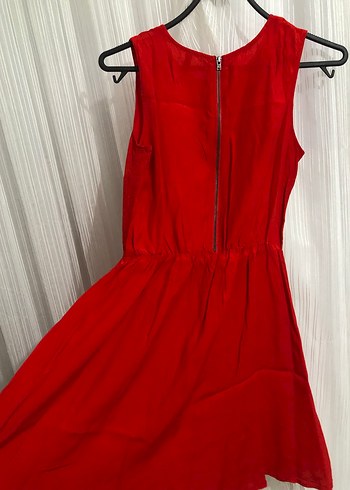 Kırmızı Kolsuz Midi Keten Elbise - Görsel 6