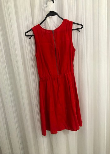 Kırmızı Kolsuz Midi Keten Elbise - Görsel 5