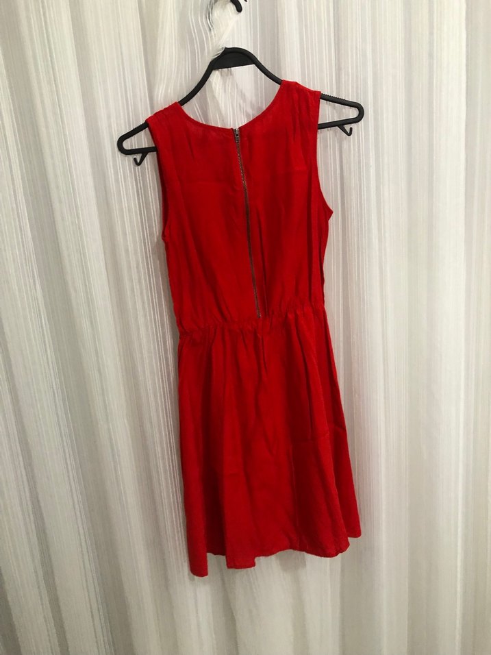 Kırmızı Kolsuz Midi Keten Elbise - Görsel 5