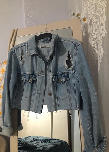 Düğmeli Mavi Rahat Kesim Denim Ceket